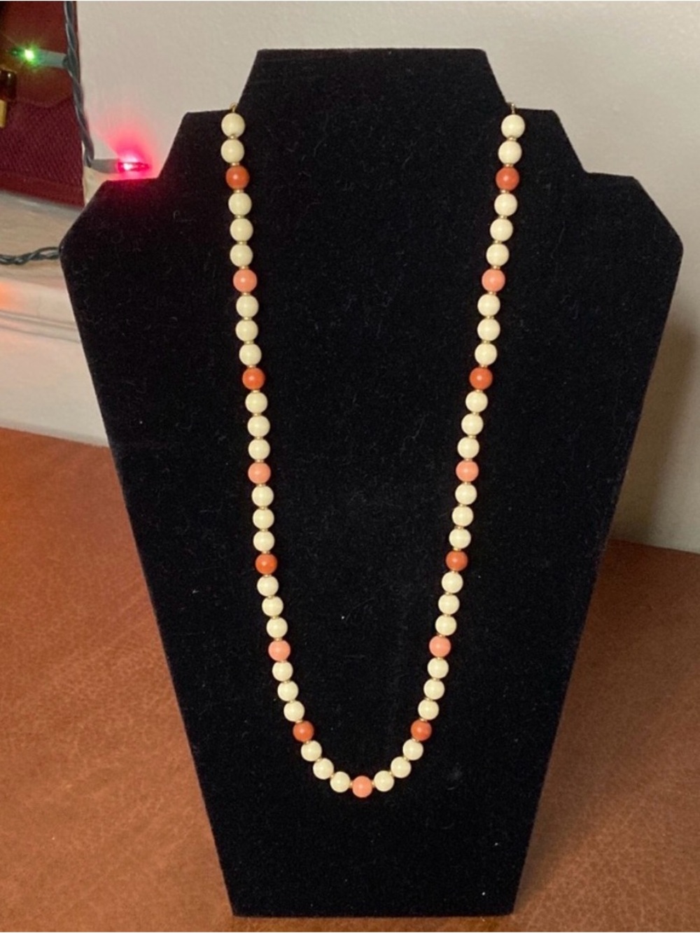 Vintage ‘80s Signed Napier Cream and Coral Bead Necklace